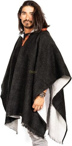 DAVLINA, Alpaca Wool Poncho Hooded - Thick, Breathable, Hypoallergenic and Non-Itchy. Warm and Soft Wool Poncho (Standard, Solid Black) in Saudi Arabia
