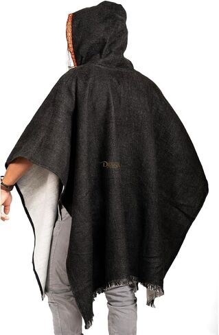 DAVLINA, Alpaca Wool Poncho Hooded - Thick, Breathable, Hypoallergenic and Non-Itchy. Warm and Soft Wool Poncho (Standard, Solid Black) in Saudi Arabia