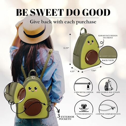 تذكر مثل الأمس - محفظة حقيبة الظهر Kawaii Avocado | حقيبة ظهر عصرية للنساء والأطفال | جلد صناعي in Saudi Arabia