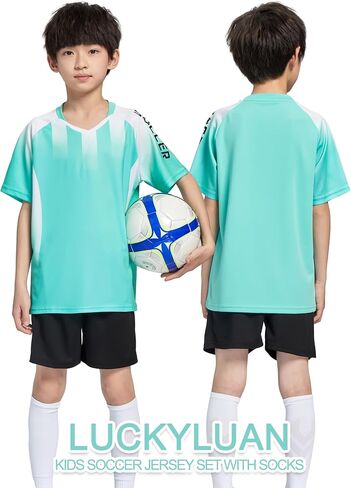 Kids Soccer Jersey Set with Socks for Boys Girls Uniform Athletic Jersey Sportswear Kit in Saudi Arabia