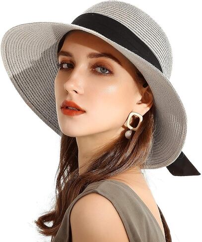 Somaler Womens Straw Sun Hats Wide Brim Foldable Beach Hats UV UPF 50+ Summer Sun Travel Hat for Women in Kuwait