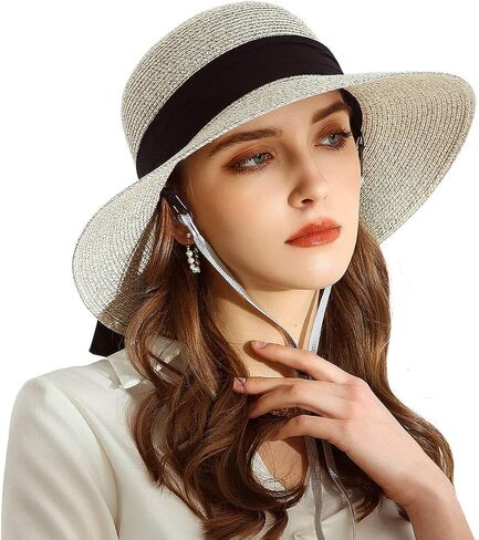 Somaler Womens Straw Sun Hats Wide Brim Foldable Beach Hats UV UPF 50+ Summer Sun Travel Hat for Women in Kuwait