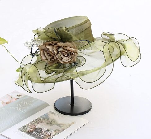 قبعة Kentucky Derby Church Dress للنساء من RZTA، قبعة استحمام ذات حافة واسعة وأوراق شجر على شكل زهرة in Kuwait