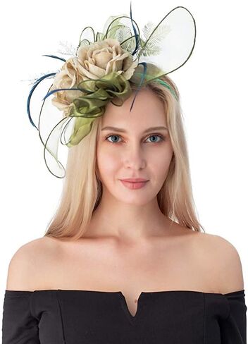 قبعة Kentucky Derby Church Dress للنساء من RZTA، قبعة استحمام ذات حافة واسعة وأوراق شجر على شكل زهرة in Kuwait