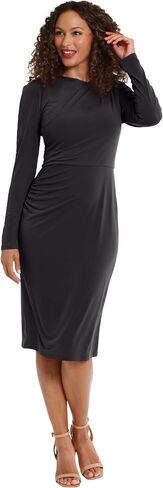 London Times Women's Draped Neckline Slimming Midi Length Jersey Sheath Dress with Stretch in Saudi Arabia