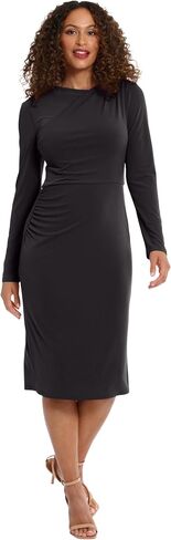 London Times Women's Draped Neckline Slimming Midi Length Jersey Sheath Dress with Stretch in Saudi Arabia