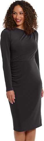 London Times Women's Draped Neckline Slimming Midi Length Jersey Sheath Dress with Stretch in Saudi Arabia