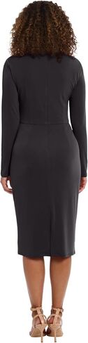 London Times Women's Draped Neckline Slimming Midi Length Jersey Sheath Dress with Stretch in Saudi Arabia