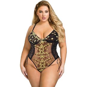 ohmydear Women Sexy Lingerie Bodysuit Plus Size One Piece Floral Teddy Mesh Sheer Bodysuit with Underwire Top Lingerie