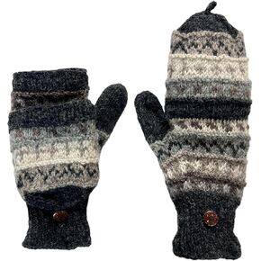 Womens Wool Convertible Mittens Warm Handmade Knit Gloves Flip Top Fleeced Lined