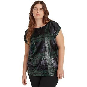 تي شيرت Lauren Ralph Lauren نسائي من مزيج القطن المنقوش بمقاس كبير مزين بالترتر in Kuwait