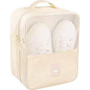 Travel Shoe Bag Waterproof Shoe Organizer Bag Holds 3 Pair of Shoes Shoe Packing Cube for Suitcase Travel and Daily Use Storage Pouch with Handle (Beige)