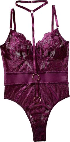 Milumia Women's Floral Lace Backless Ring Linked Bodysuit Teddy Harness Lingerie Nightwear in Saudi Arabia