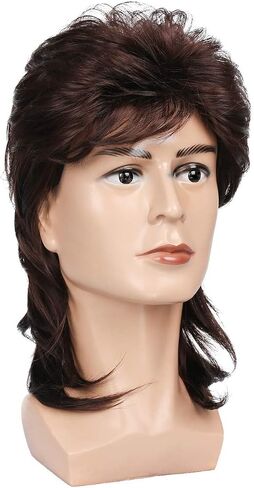 Mens Mullet Wigs for 70s 80s Costumes,Halloween Party Personality Accessory Cosplay Hair Wig (Black) in Saudi Arabia