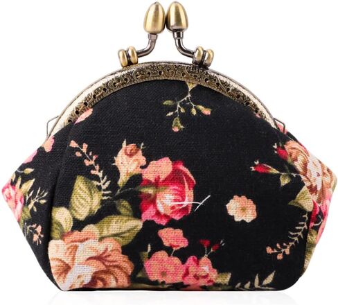 Oyachic Printed Coin Purse Vintage Pouch Buckle Clutch Bags Kiss lock Change Purse Floral Clasp Wallets For Women in Saudi Arabia