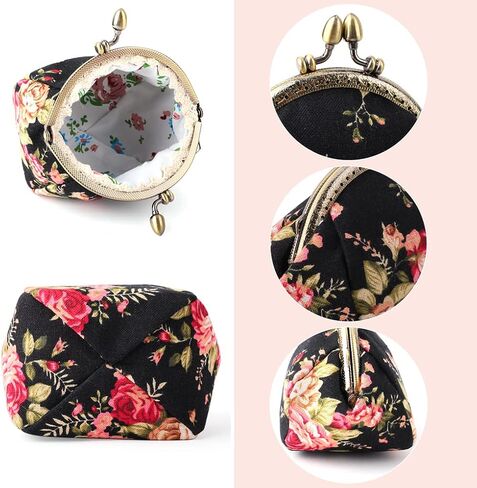 Oyachic Printed Coin Purse Vintage Pouch Buckle Clutch Bags Kiss lock Change Purse Floral Clasp Wallets For Women in Saudi Arabia
