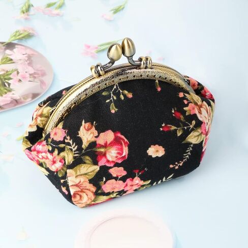 Oyachic Printed Coin Purse Vintage Pouch Buckle Clutch Bags Kiss lock Change Purse Floral Clasp Wallets For Women in Saudi Arabia