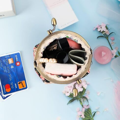 Oyachic Printed Coin Purse Vintage Pouch Buckle Clutch Bags Kiss lock Change Purse Floral Clasp Wallets For Women in Saudi Arabia