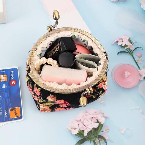 Oyachic Printed Coin Purse Vintage Pouch Buckle Clutch Bags Kiss lock Change Purse Floral Clasp Wallets For Women in Saudi Arabia