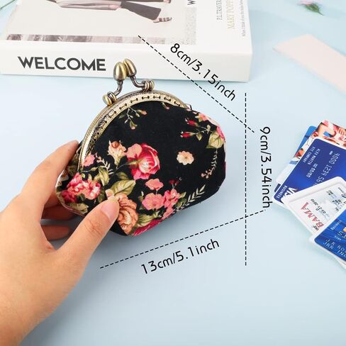 Oyachic Printed Coin Purse Vintage Pouch Buckle Clutch Bags Kiss lock Change Purse Floral Clasp Wallets For Women in Saudi Arabia