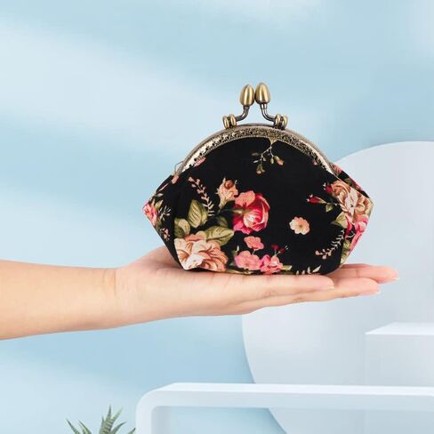 Oyachic Printed Coin Purse Vintage Pouch Buckle Clutch Bags Kiss lock Change Purse Floral Clasp Wallets For Women in Saudi Arabia