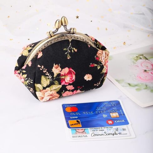 Oyachic Printed Coin Purse Vintage Pouch Buckle Clutch Bags Kiss lock Change Purse Floral Clasp Wallets For Women in Saudi Arabia