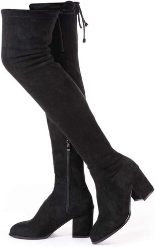 N.N.G Women Over Knee Boots Thigh High Suede Block Heel Lace Up Black Winter Long OTK Comfort in Kuwait