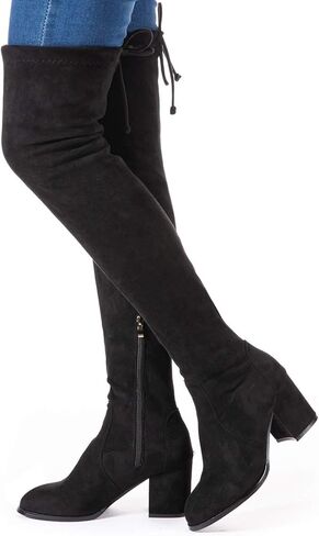 N.N.G Women Over Knee Boots Thigh High Suede Block Heel Lace Up Black Winter Long OTK Comfort in Kuwait