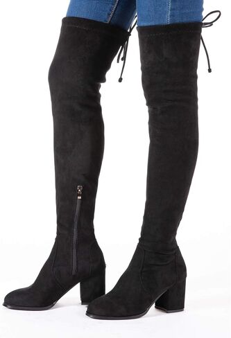 N.N.G Women Over Knee Boots Thigh High Suede Block Heel Lace Up Black Winter Long OTK Comfort in Kuwait