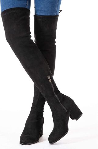 N.N.G Women Over Knee Boots Thigh High Suede Block Heel Lace Up Black Winter Long OTK Comfort in Kuwait