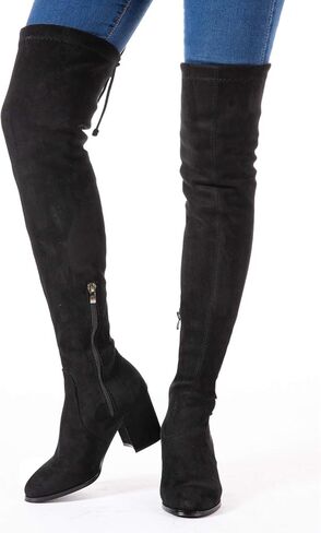 N.N.G Women Over Knee Boots Thigh High Suede Block Heel Lace Up Black Winter Long OTK Comfort in Kuwait