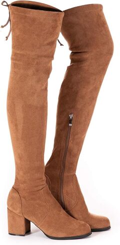 N.N.G Women Over Knee Boots Thigh High Suede Block Heel Lace Up Black Winter Long OTK Comfort in Kuwait