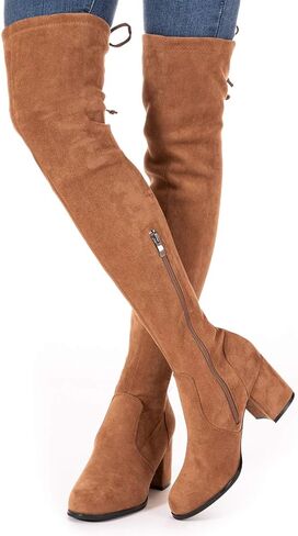 N.N.G Women Over Knee Boots Thigh High Suede Block Heel Lace Up Black Winter Long OTK Comfort in Kuwait