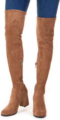 N.N.G Women Over Knee Boots Thigh High Suede Block Heel Lace Up Black Winter Long OTK Comfort in Kuwait