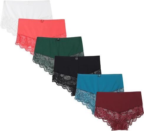 شورت نسائي من الدانتيل من Flonica، ملابس داخلية نسائية مريحة عالية الخصر، سراويل داخلية مثيرة للنساء، عبوة من 6 قطع in Kuwait