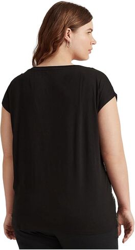 تي شيرت Lauren Ralph Lauren نسائي من مزيج القطن المنقوش بمقاس كبير مزين بالترتر in Kuwait