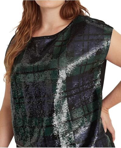 تي شيرت Lauren Ralph Lauren نسائي من مزيج القطن المنقوش بمقاس كبير مزين بالترتر in Kuwait