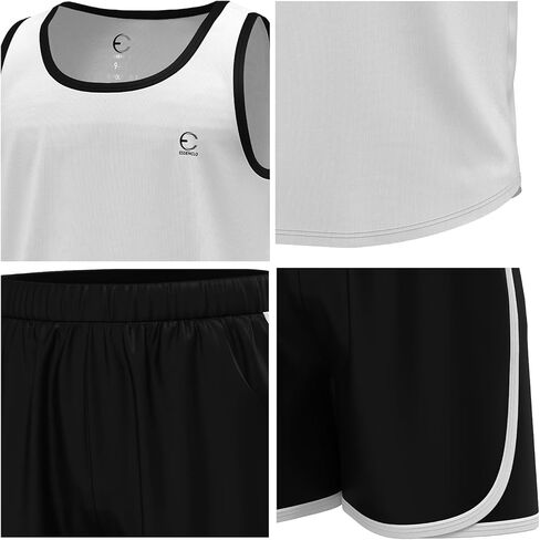 طقم ملابس للأولاد من Essenclo، تي شيرت رياضي بياقة دائرية بدون أكمام وأطقم ملابس قصيرة للأولاد مع جيوب 4 قطع - مقاس 5-14 in Kuwait