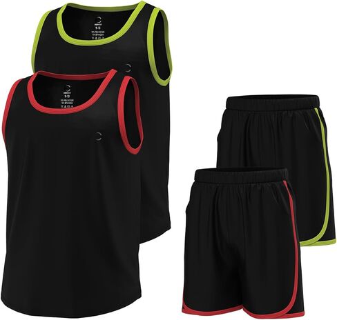 طقم ملابس للأولاد من Essenclo، تي شيرت رياضي بياقة دائرية بدون أكمام وأطقم ملابس قصيرة للأولاد مع جيوب 4 قطع - مقاس 5-14 in Kuwait