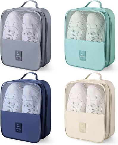 Windyun 4 Pcs Shoe Bags for Travel Holds 3 Pair of Shoes Portable Shoe Storage Pouch Waterproof Shoe Packing Cubes with Handle Shoe Organizer Travel for Suitcase Daily Use (Black) in Saudi Arabia