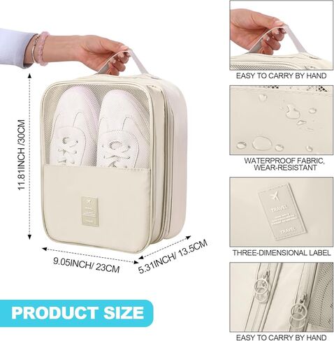 Windyun 4 Pcs Shoe Bags for Travel Holds 3 Pair of Shoes Portable Shoe Storage Pouch Waterproof Shoe Packing Cubes with Handle Shoe Organizer Travel for Suitcase Daily Use (Black) in Saudi Arabia
