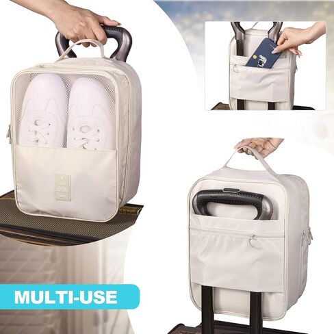 Windyun 4 Pcs Shoe Bags for Travel Holds 3 Pair of Shoes Portable Shoe Storage Pouch Waterproof Shoe Packing Cubes with Handle Shoe Organizer Travel for Suitcase Daily Use (Black) in Saudi Arabia