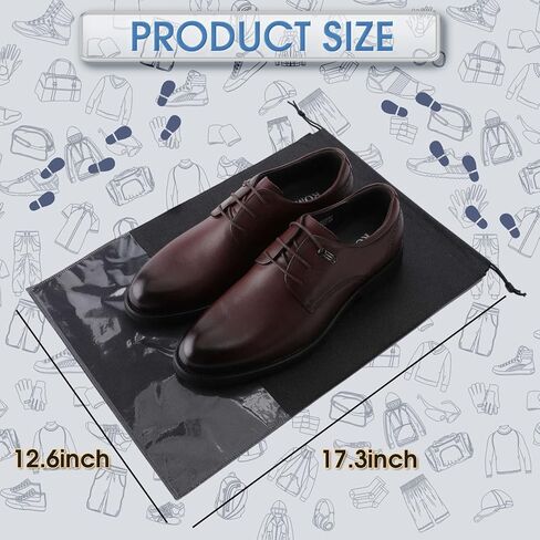 12PCS Shoe Bags,Portable Travel Shoe Bags,Large Shoe Dust Bags with Rope Clear Window,Non-Woven Shoes Pouch Storage Organizer for Men Women,Shoe Bags for Travel Storage Packing,Black 17.3" X 12.6" in Saudi Arabia