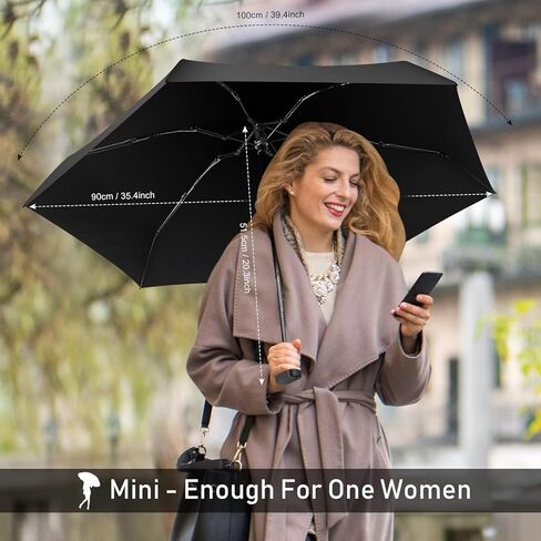 LEAGERA Mini Umbrella For Purse - Open Diameter 35inch, Small Travel Umbrella Compact Mini Waterproof Umbrellas for Rain, Suitable for Women Purse and Pocket, Manual-Openin, Black in Kuwait