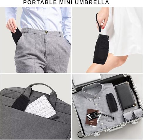 LEAGERA Mini Umbrella For Purse - Open Diameter 35inch, Small Travel Umbrella Compact Mini Waterproof Umbrellas for Rain, Suitable for Women Purse and Pocket, Manual-Openin, Black in Kuwait