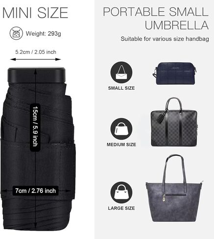 LEAGERA Mini Umbrella For Purse - Open Diameter 35inch, Small Travel Umbrella Compact Mini Waterproof Umbrellas for Rain, Suitable for Women Purse and Pocket, Manual-Openin, Black in Kuwait