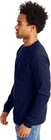 Hanes Essentials T-Shirt, Cotton Pocket, Long-Sleeve Tees for Men, Oxford Gray in Saudi Arabia