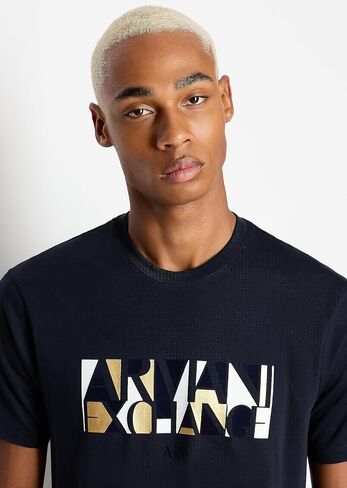 A｜X ARMANI EXCHANGE Men's Regular Fit Cotton Jersey Crew Neck Block Logo Tee in Saudi Arabia