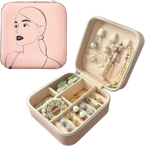صندوق تنظيم مجوهرات السفر من HaicoM | منظم سفر المجوهرات الصغيرة للنساء | صناديق المجوهرات الوردية | أساسيات السفر للنساء والفتيات | حامل القرط in Kuwait