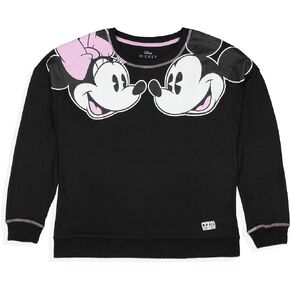 Disney Women's Minnie and Mickey Face to Face Long Sleeve Adult Lounge Pajama Top